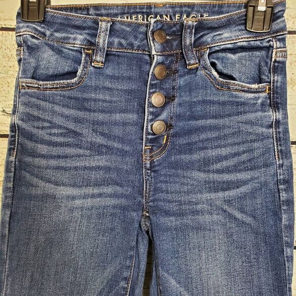 American Eagle Outfitters High Rise Distressed Skinny Jeans Size 0 Button Fly Fr - Picture 3 of 9
